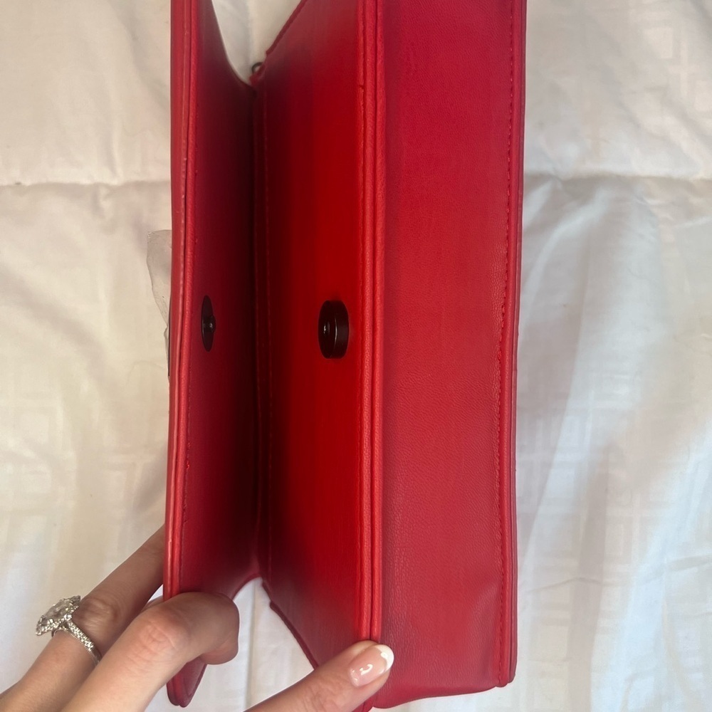 Badgley Mischka Red Pleated Crossbody/Clutch - Picture 10 of 12
